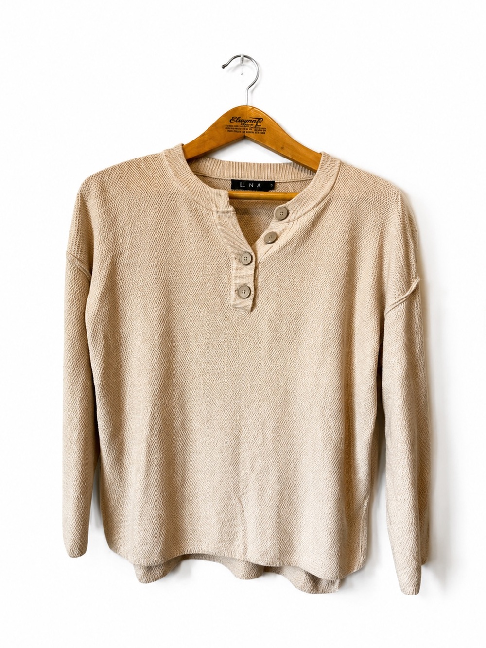 Efan Neutral Beige Button Henley Sweater Women's S